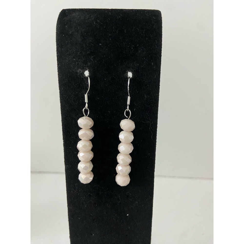 Handmade faceted light beige bead earrings